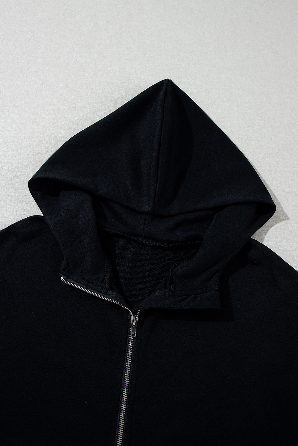 Black Half Zipper Kangaroo Pocket Short Sleeve Hoodie