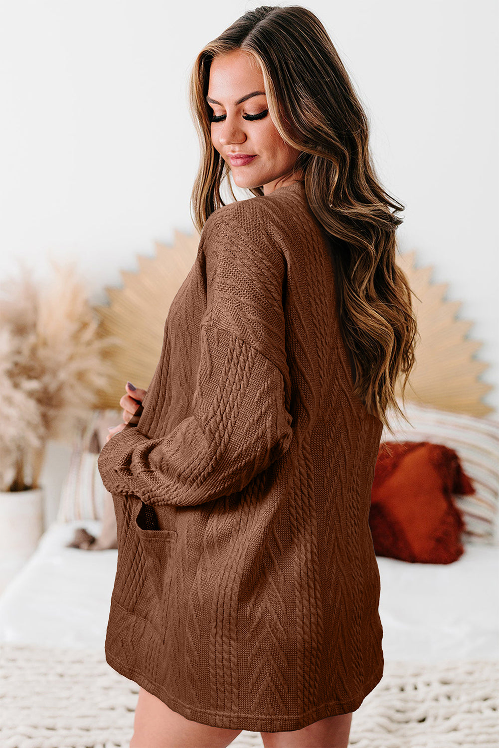 Canton  Solid Textured Open Front Cardigan with Pocket