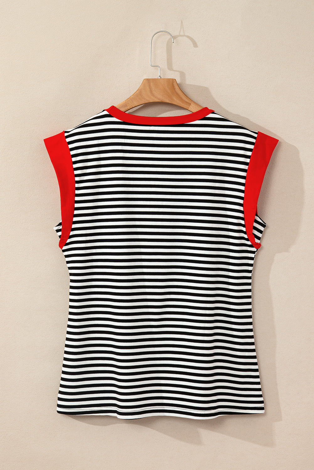 Black Stripe Colorblock Edge Round Neck Tank Top